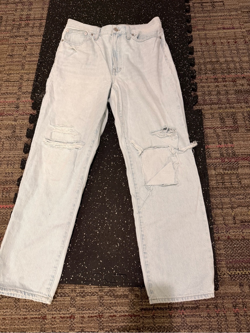 Madewell Light Wash Distressed Straight Leg Jeans